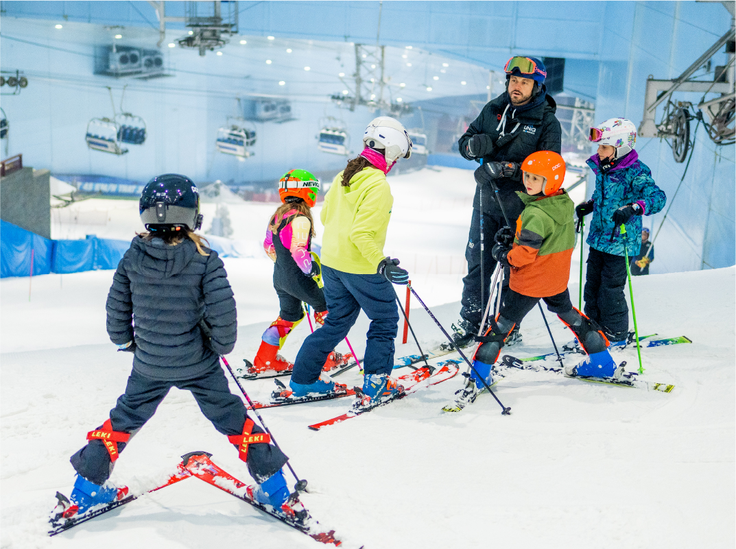 group of skiers at ski school ski-lessons